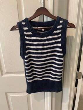 Navy and White Striped Knit Tank Top